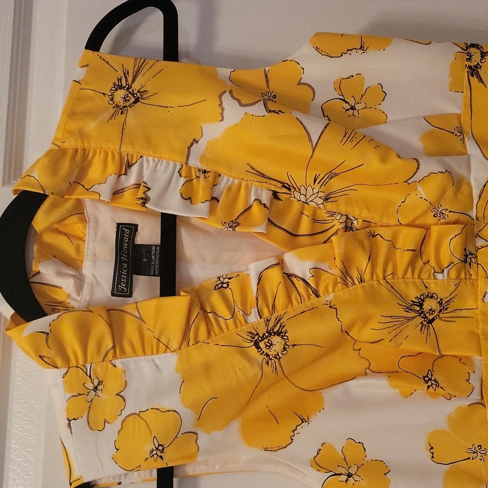 Jessica Howard Yellow and White Floral Ruffle Sheath Dress - Picture 2 of 16